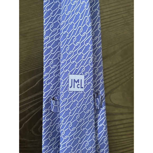 JMcL Blue Silk Necktie Chain Link‎ Pattern Business Formal Men's Tie - Picture 4 of 4